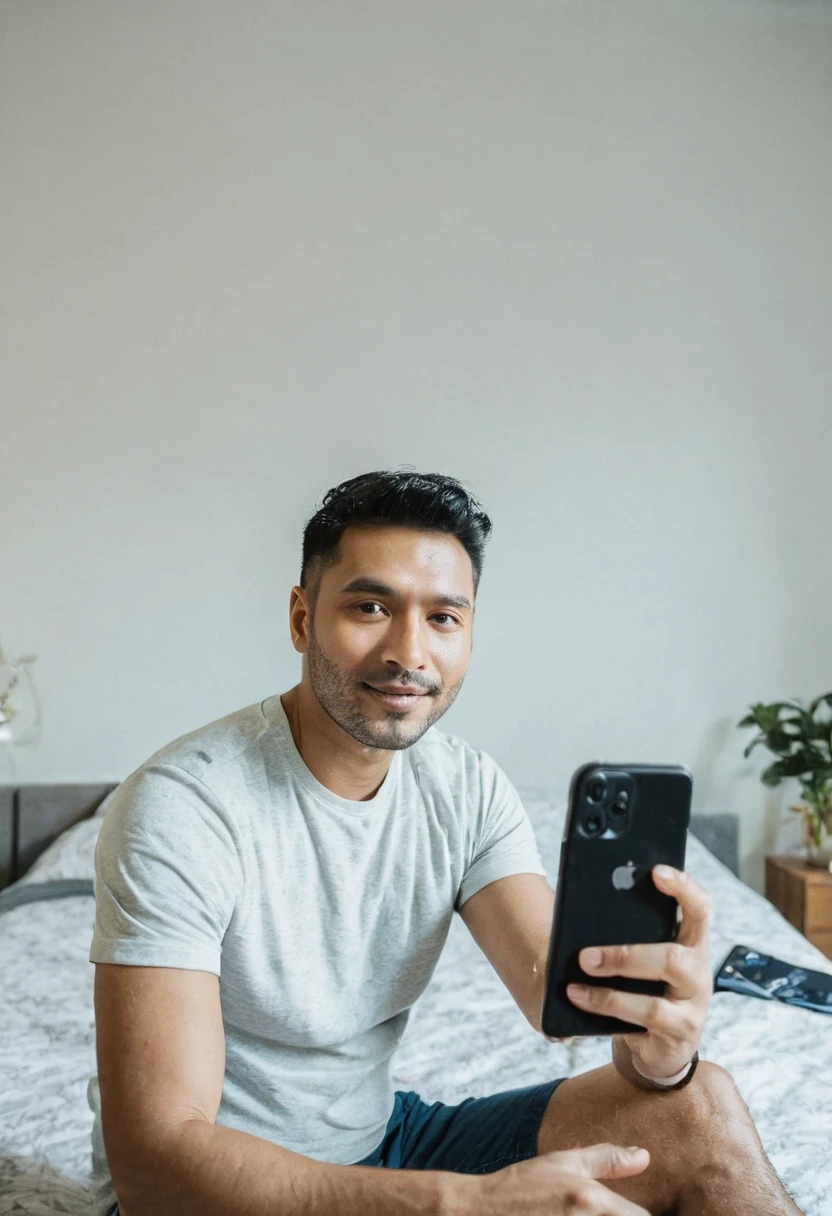 gu, a man taking a selfie in a bedroom