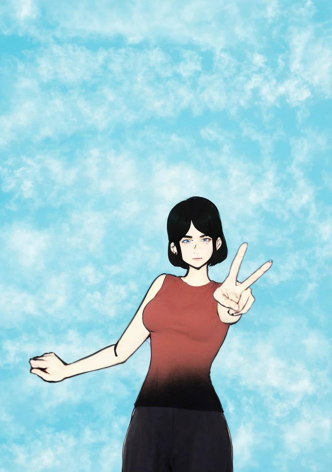 1 Short Black Hair with Bangs and Blue Eyes .high resolution, 