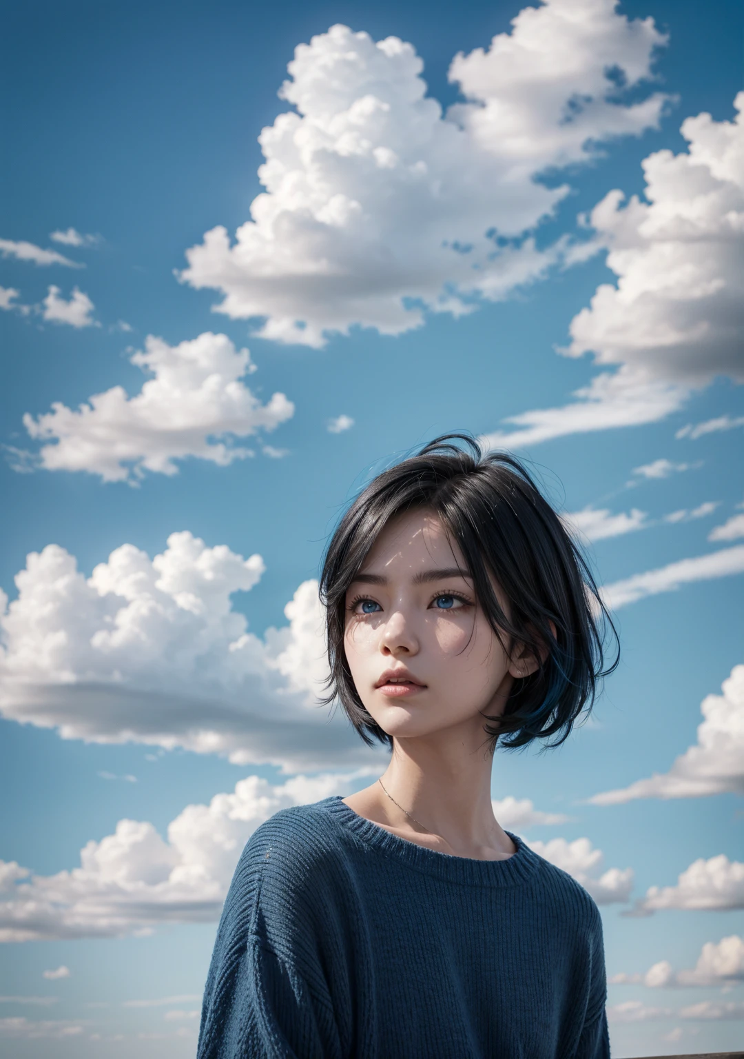 1 mo blue sky , shorth hair, Bblack hair,blue colored eyes,