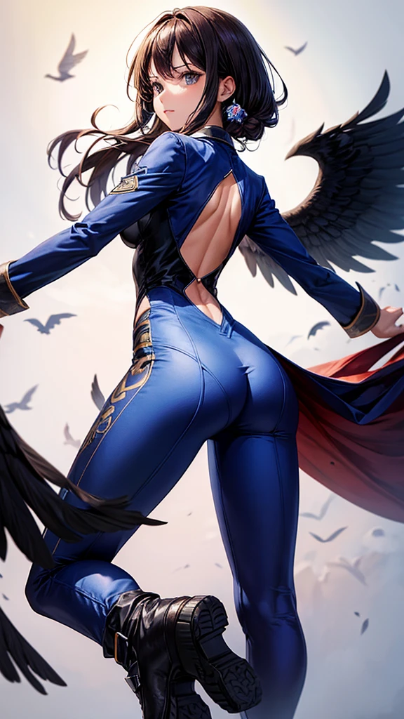 hero costume, for women who have an open back for bird wings (the suit has pants) and it is long sleeve, It is two pieces
