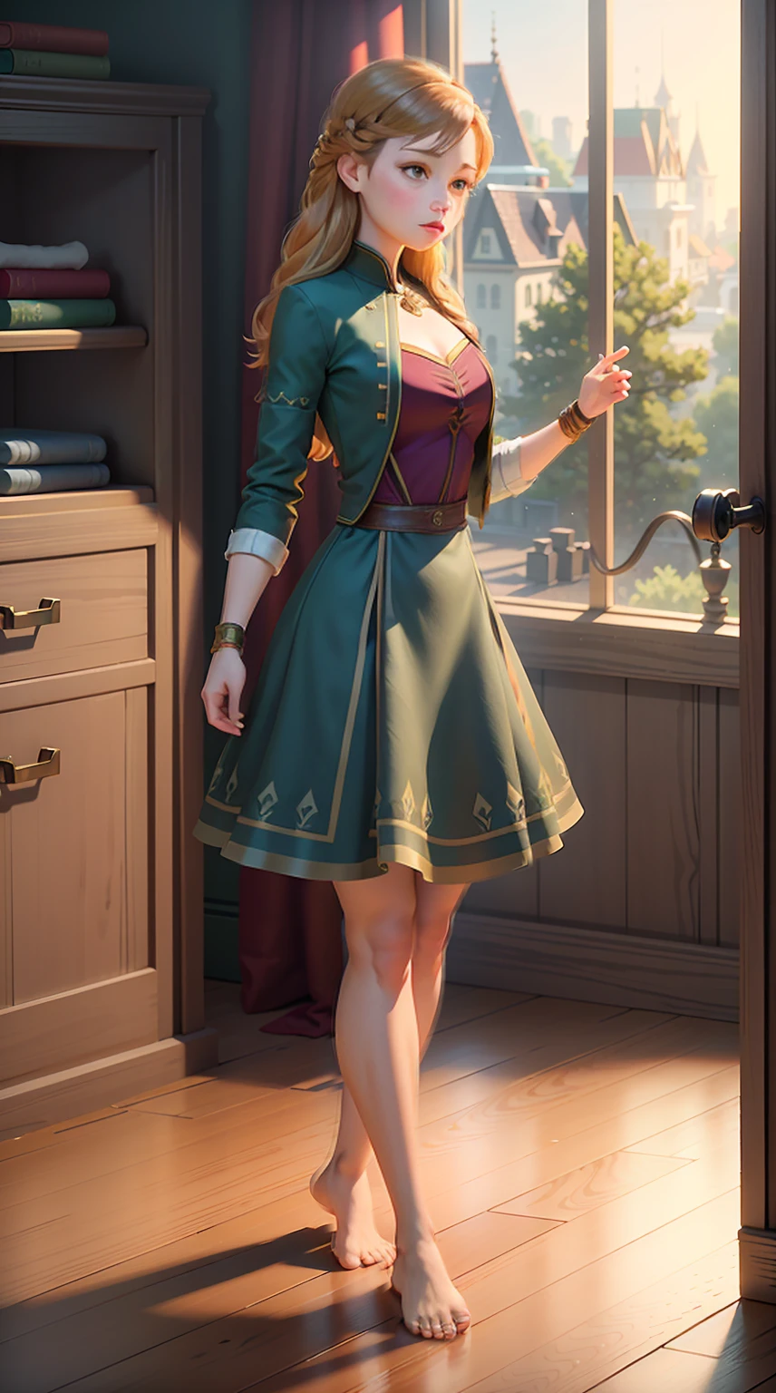 ((Full body photo, standing, feet on the floor)) Photo of Anna of Arendelle changing clothes