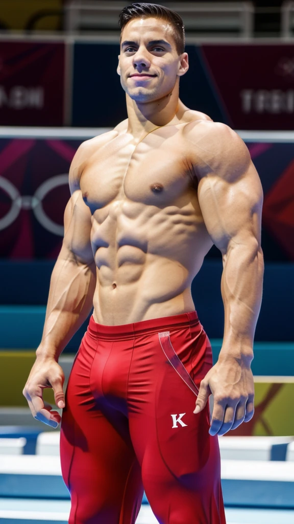 Muscular male gymnastics in the Olympics, for muscular roided men, tight super thin waist, on steroids, tanned body
