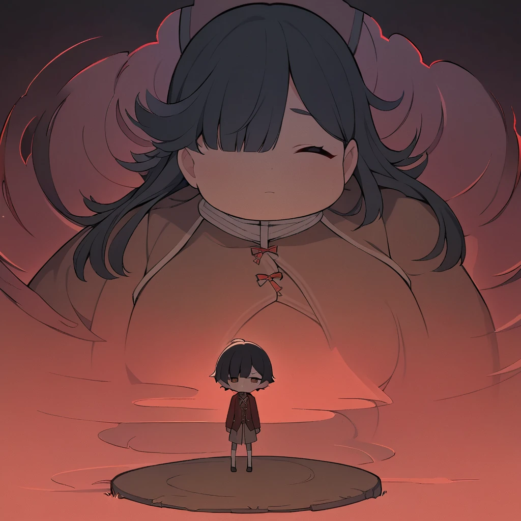 Best Quality 4K Artwork, A boy, cute round face, Bblack hair, Bangs Completely Covering the Left Eye, Hidden, Right Eye Visible in Red Color, period clothing, rico, naive, standing alone,  boy, cute male, slenderbody.