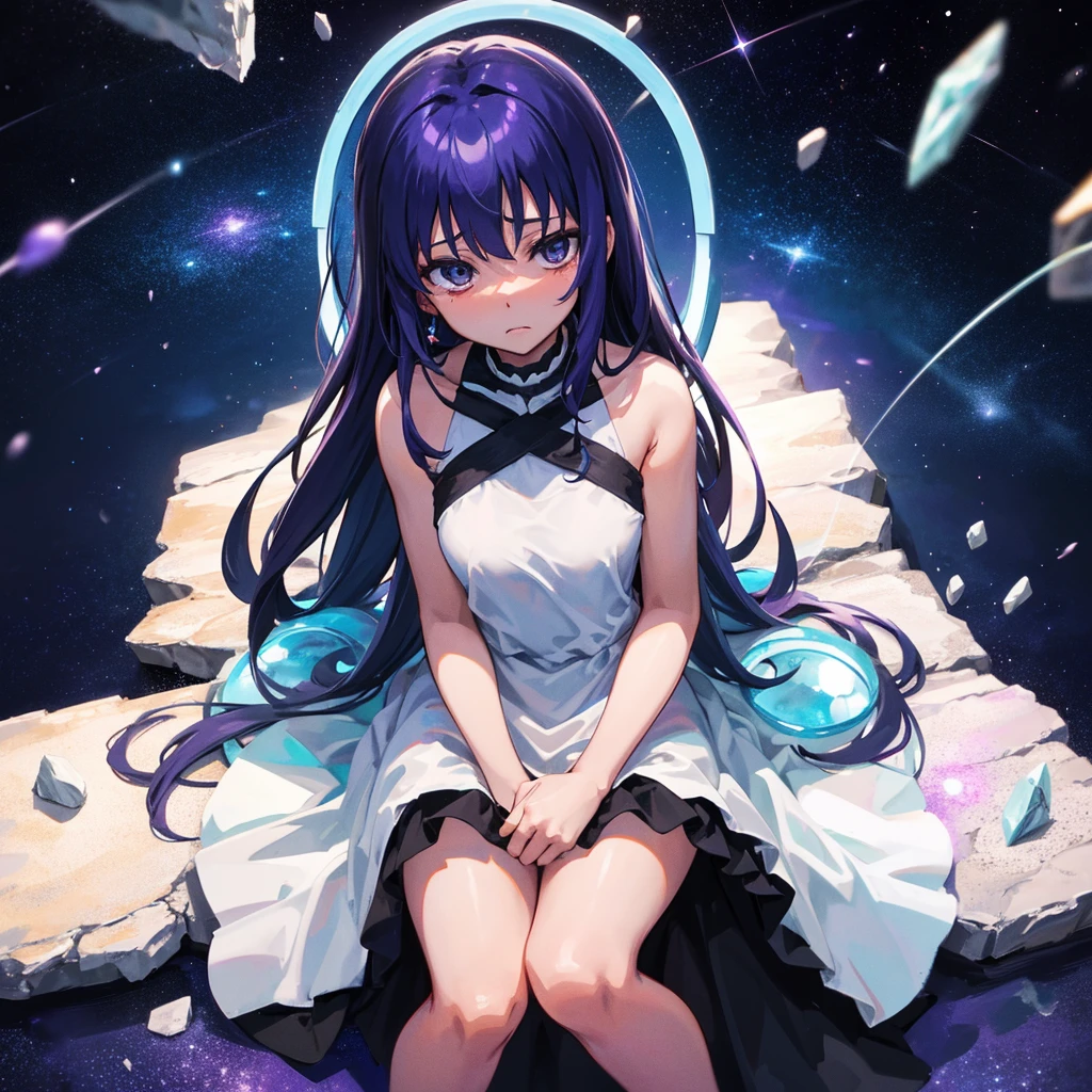 Gemstones Space Background Sitting on the throne When Higurashi Cries Furude Rika White dress