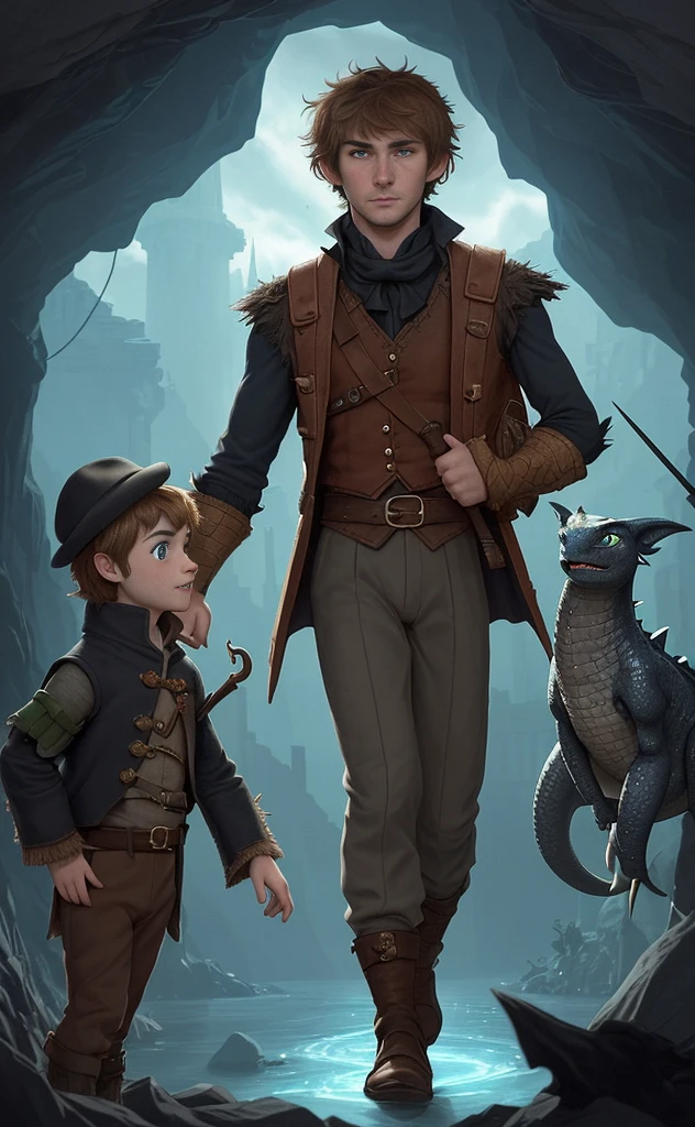 On the quiet island of Berk, Hiccup and his loyal dragon Toothless were in the middle of a routine expedition when they discovered a hidden cave.. The cave was illuminated by a bright blue glow, and in the center of it there was a strange artifact: a golden ring encrusted with gems that sparkled with mysterious energy.

Curious as always, Hiccup couldn&#39;t resist examining it.. When you touch the ring, a series of gears and mechanisms were set in motion, and before they could react, a blinding light surrounded them both, transporting them in time and space.

When the light faded, Hiccup and Toothless found themselves in a completely different environment. They were in a bustling city, surrounded by motor vehicles, tall buildings and people dressed in strange and sophisticated clothes. A sign on a corner revealed the date: 1912, and found out they were in Southampton, England.

Confused but excited, Hiccup decided to explore this new world. As they walked the streets of Southampton, They noticed that fashion was very different from that of their time. The men wore elegant suits with vests, wide-brimmed hats and canes. Tight jackets and pleated pants were the norm, and the colors ranged between dark and sober tones like gray, the brown and the black.

They came across a young inventor named Thomas, who was amazed by Toothless&#39;s presence. Thomas, dressed in a three-piece suit and a top hat, He took them to his workshop, a place full of mechanical devices and prototypes of flying machines.

As they walked through the streets, Hiccup and Toothless also noticed several posters advertising the Titanic., the largest and most luxurious ship in the world, announcing her maiden voyage from Southampton to New York. These posters decorated the walls and posts of the city, creating an atmosphere of anticipation and excitement for the event.

The culture was also remarkable