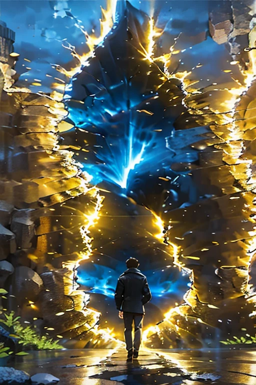 A twenty-year-old male，Facing the audience，walk，Behind is space，universe，Black vibe