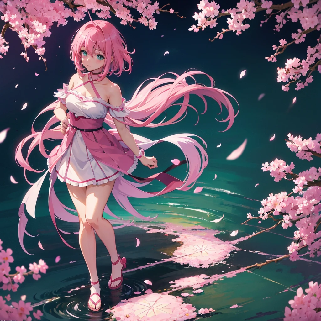 Anime girl with pink hair and green eyes posing for a photo, Haruno sakura, Best anime 4k konachan wallpaper, Enchanting anime girl, I also make fan art, sakura petals around her, Splash Art Anime , Anime Style 4k, Anime Moe Art Style, High quality anime art style, Detailed anime artwork, Anime Wallpaper, Anime Best Girl