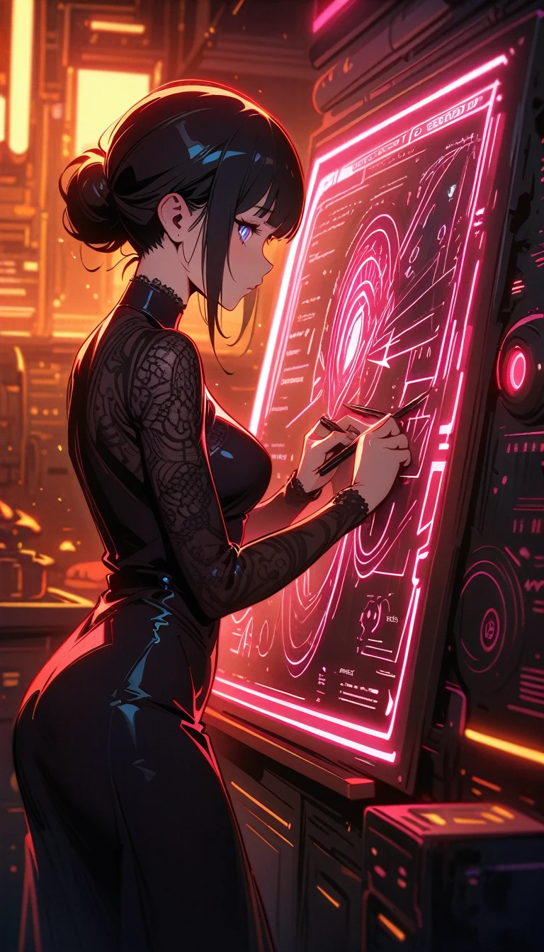 ((best quality)) , ((masterpiece)) , (detailed)，designed by ilya kuvshinov, giuseppe dangelico pino, michael garmash, rob rey and disney, digital art, (Woman:1.1) , wearing Lace Shuka, Best quality, Thunderstorm, blueprint, kitchen scenes, subdued tones, Symbolist, intricate ironwork, unpredictable results, German Impressionism, drawing, cityscape, sci-fi, highly intricate, illustrious, detailed, delicate, fine polished,(((Advertising poster style , Drawing . Professional, modern, product-focused, commercial, eye-catching, highly detailed)))