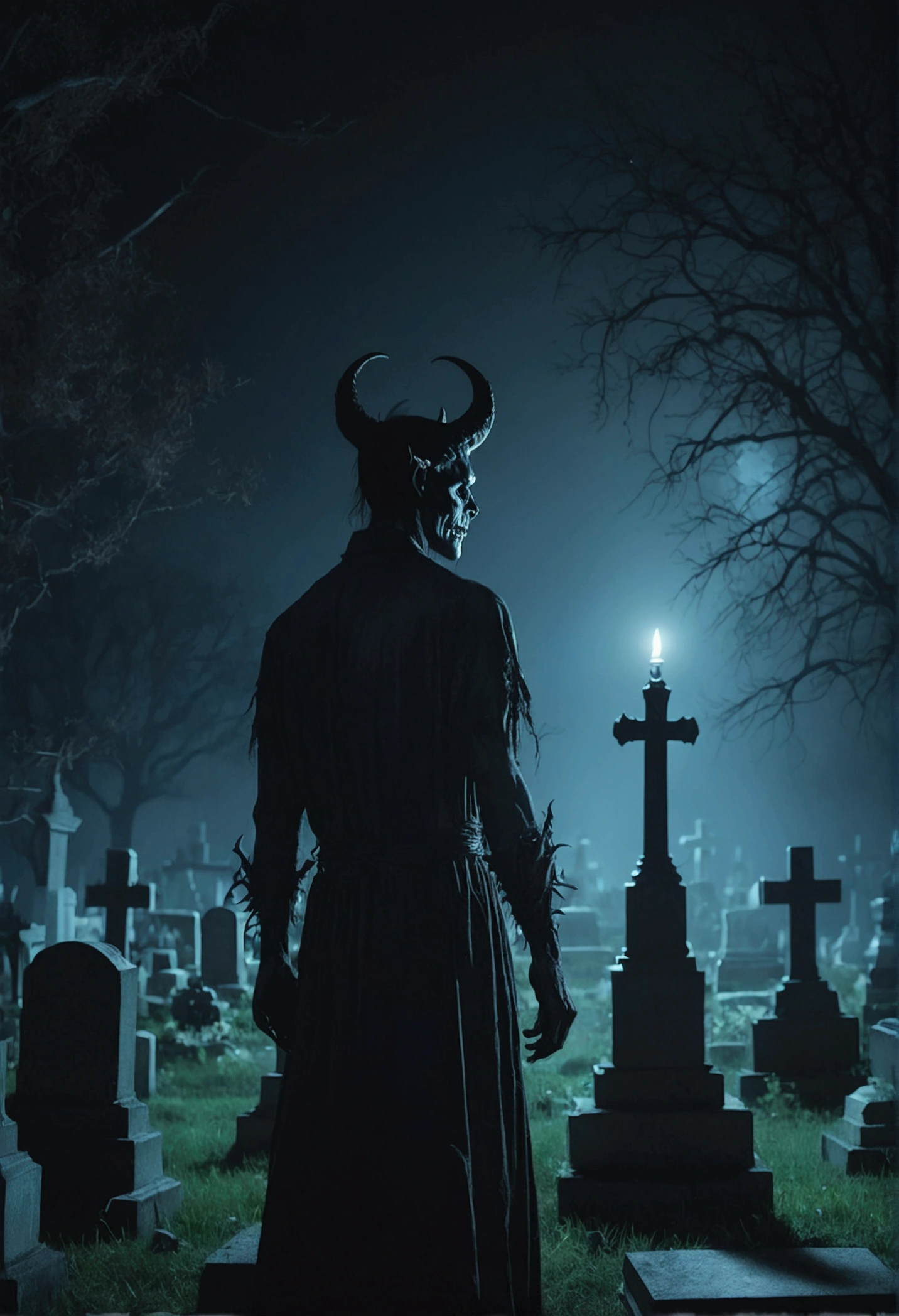 A demon inside the cemetery inside the darkness and boils around and a beautiful night 4K
