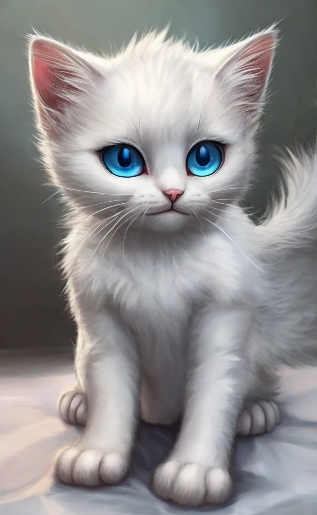 White kitten with blue eyes of the furry