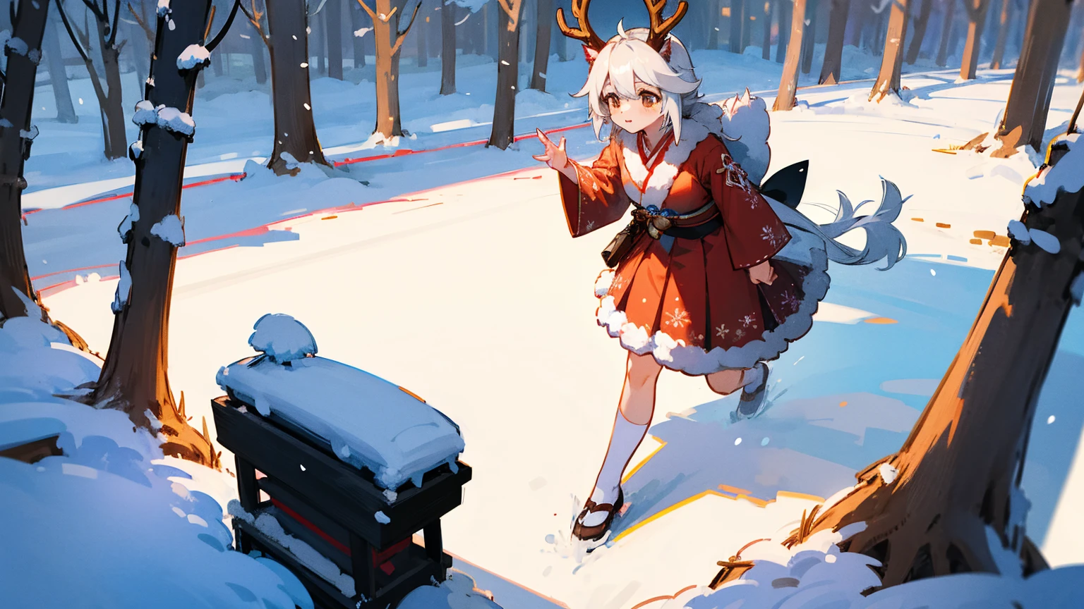 A raindeer girl with horn, 1girls, japanese,anime,My Deer Friend Nokotan