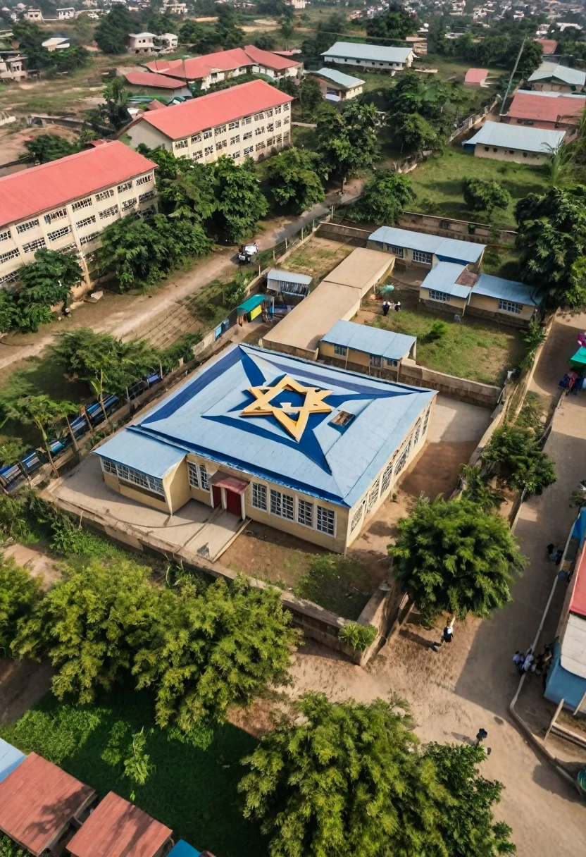 Aerial view of Jewish Nigerian  with children, Star ofn school
