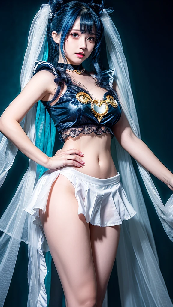 See-through cosplay、Transparent nipples、Big Tits、Sheer skirt、Sailor Moon、Pussy line、Blue Hair