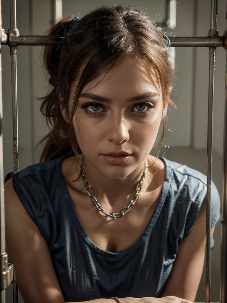 blonde hair, long hair, ponytail, blue eyes, black and white striped jumpsuit, prison uniform, prisoner, prisoned, jailed, jail cell, huge breasts, handcuffed, chained, beautiful detailed eyes, beautiful detailed lips, extremely detailed eyes and face, long eyelashes, in a prison setting, hands cuffed, jail, clothes covering the body, uniform covering the leg, (best quality,4k,8k,highres,masterpiece:1.2),ultra-detailed,(realistic,photorealistic,photo-realistic:1.37),beautiful detailed eyes,beautiful detailed lips,extremely detailed eyes and face,long eyelashes,handcuffed,prison setting,jail,clothes covering body,uniform covering leg,(best quality,4k,8k,highres,masterpiece:1.2),ultra-detailed,(realistic,photorealistic,photo-realistic:1.37),portrait