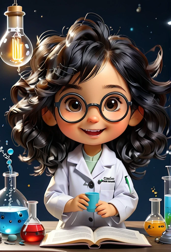 Chibi Baby Chemistry Mascot MASCOT, atoms, Molecules ,Has black hair , Blind box style and model with popular market style, The sunlight shines, , hyper qualit, sharp features, Ultra HD and 8K resolution,Cool Hand Drawn Illustration,fly away (Inside out disgusting), Create a series of best quality cute chibi dolls,ultra details,realisitic,Science Laboratory,Chemical experiment,ultra HD, chemical equipment,scientists working,cups,UHD Bunsen Burner ,Microscope,laboratory glassware,measuring cylinders,labcoats,Round nerd glasses ,science books,Periodic table,scientChibi Baby Chemistry Mascot MASCOT, atoms, Molecules ,Has black hair , Blind box style and model with popular market style, The sunlight shines, , hyper qualit, sharp features, Ultra HD and 8K resolution,Cool Hand Drawn Illustration,fly away (Inside out disgusting), Create a series of best quality cute chibi dolls,ultra details,realisitic,Science Laboratory,Chemical experiment,ultra HD, chemical equipment,scientists working,cups,UHD Bunsen Burner ,Microscope,laboratory glassware,measuring cylinders,labcoats,Round nerd glasses ,science books,Periodic table,scientific research,discoveries,new inventions,innovation,aprendizagem,education,Scientific culture wears coat with details of buttons and brooches , her coat is charming and cute with ultra chemical details ,Curiosidade,Technological advancements,swirly vibrant colors,soft lighting,modern laboratory,nerdy atmosphere,laboratory instruments,hypothesis testing,Scientific method,symbolic representation,Critical thinking,experiments ,precision,precision,Intricate details,impressive scientific setup,natural elements,exploration of the mysteries of science,unlocking the secrets of nature. Baby chibi is happy and excited, remember to use chemical laboratory glassware, The chalkboard behind the cute chibi baby is written the structure of caffeine in white chalk 18K UHDBlack hair, very long hair, American propaganda poster, shine light, 3D rendering, Alta resolução,