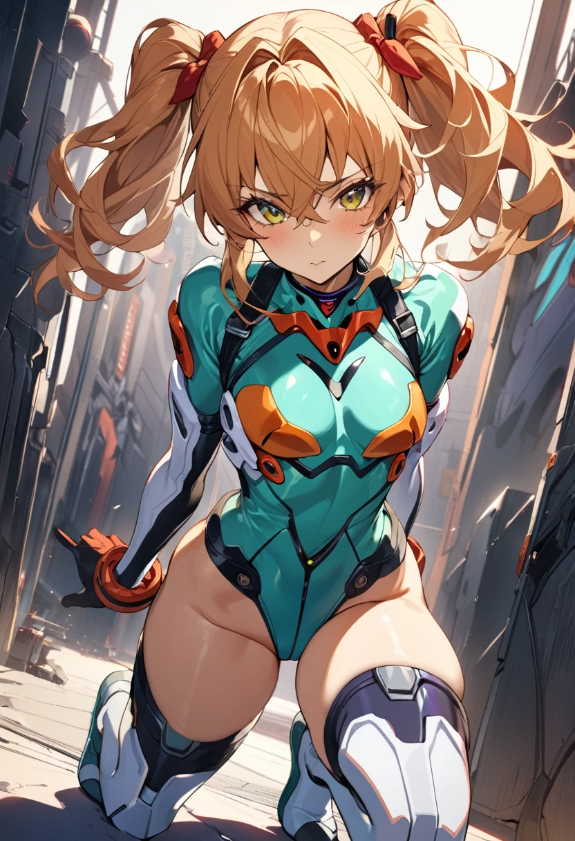 1girl, souryuu asuka langley, neon genesis evangelion,master piece,ultra high res,kneeling sway back,looking viewer
