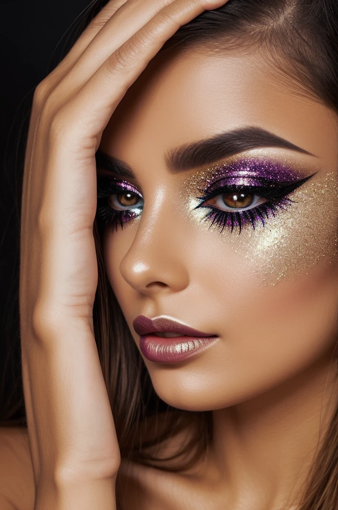 Artistic makeup with glitter for ANGEL WOMAN