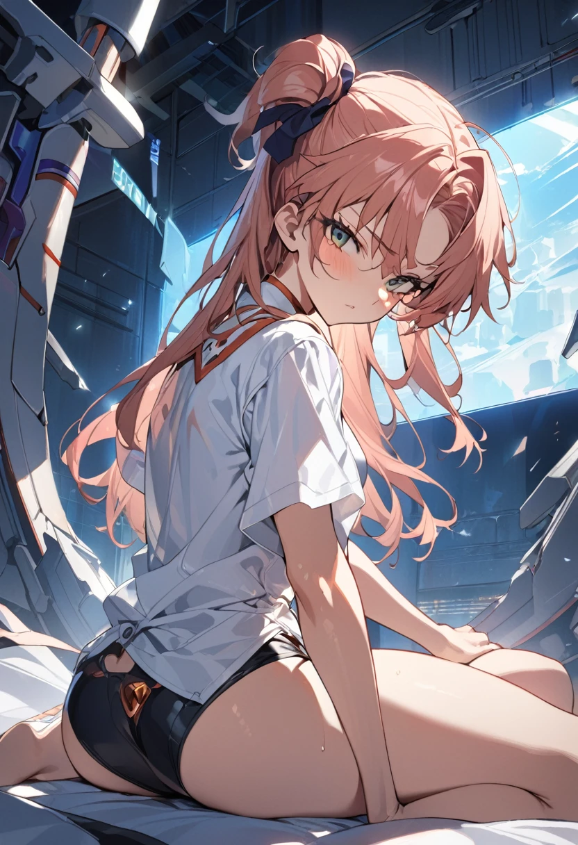 (Lie on the ground:1.2), Collapse Star Rail, 1 girl, alone, ((white shirt)), barefoot, big breasts, cleavage, uniform, office background, ((Killed)), ((From above)), (cinematic lighting), (Put your arms on the ground), ((Sea of Blood)), ((bloody ground)), dutch angle, ((Bloody Body)), ((blood on their clothes)), ((rape face)), ((Open your eyes wide)), (((horror))), black skirt, pleated skirt, office, hair between eyes, blue earrings, large chest, long hair, pink short nails, blue eyes, alone, ((long legs)), ((masterpiece)), sitting, Chair, machine, computer on machine, name tag, id tag, mature beautiful woman
