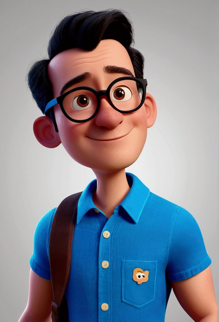 Cartoon character of a man in black glasses and blue shirt, animation character, stylized character, animation style rendering, 3d stylized, Arnold Maya rendering, Stylized 3D rendering, toon render screenshot, 3d character, 3d character, Stylized 3D rendering, 3D character rendering, cartoon character, Personagem de close up, character posing, (Pixar-style) (master part:1.2) (bokeh) (best qualityer) (skin detailed) (detailed texture) (8k) (Argilla) (cinematic lighting) (sharp focus