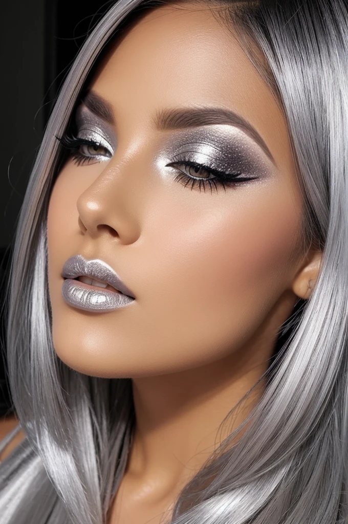Create a makeup with too much shine never seen before in white and silver