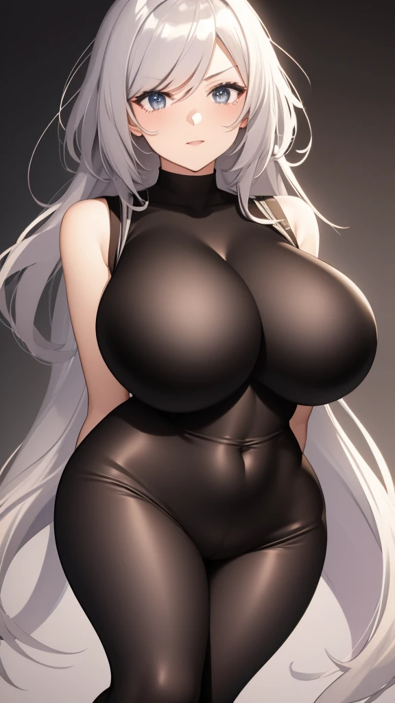 Anime girl with huge breasts wearing tight clothes 