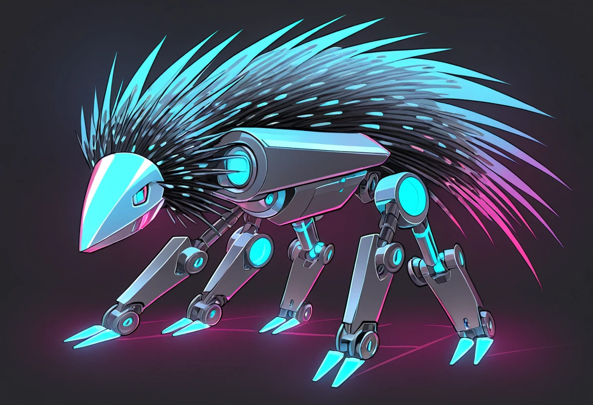 porcupine with glass spines in robot art style