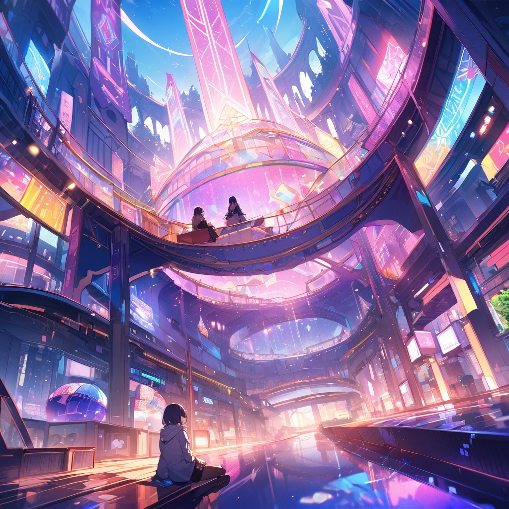 Masterpiece,Magnificent Mountain々Ya sky、In the midst of lush natural scenery、A person sitting with a slightly tired expression。In a calm atmosphere、It conveys a relaxed state、Glossy and great color、Thriving Neon Building、Highly detailed HDR、Beyond imagination、8k、Global Illumination、Wide angle、Dream world