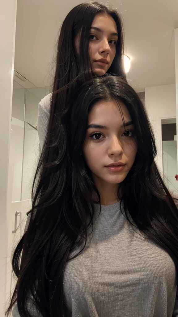 A selfie of a girl with long black hair