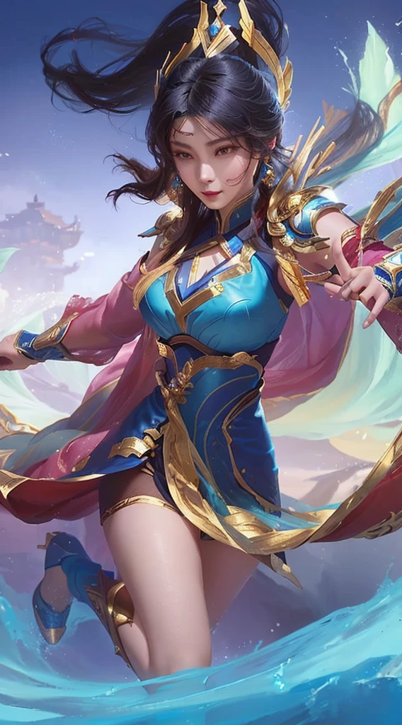 a close up of a woman in a blue Lingerie holding a sword, zenra taliyah, irelia, inspired by Ju Lian, inspired by Lan Ying, portrait of modern darna, yun ling, Artgerm style, inspired by Li Mei-shu, mobile legends, astri lohne, queen of the sea mu yanling, inspired by Pu Hua