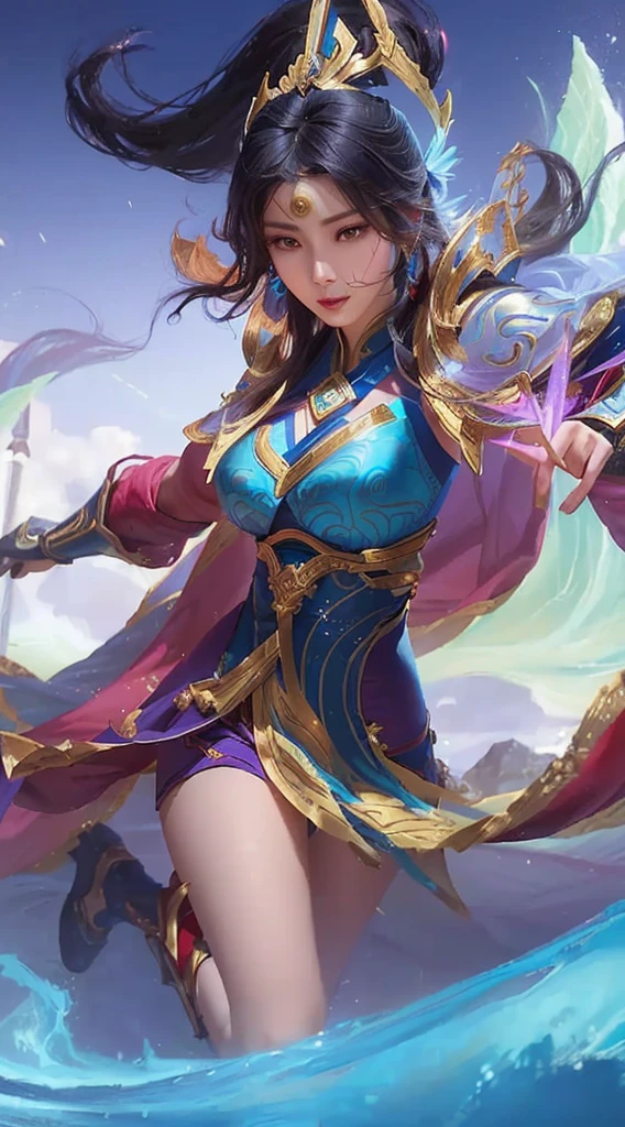 a close up of a woman in a blue Lingerie holding a sword, zenra taliyah, irelia, inspired by Ju Lian, inspired by Lan Ying, portrait of modern darna, yun ling, Artgerm style, inspired by Li Mei-shu, mobile legends, astri lohne, queen of the sea mu yanling, inspired by Pu Hua