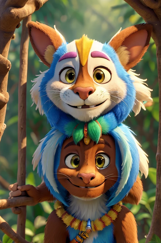 ((best quality)), ((masterpiece)), (detailed), Rafiki smiling in the jungle