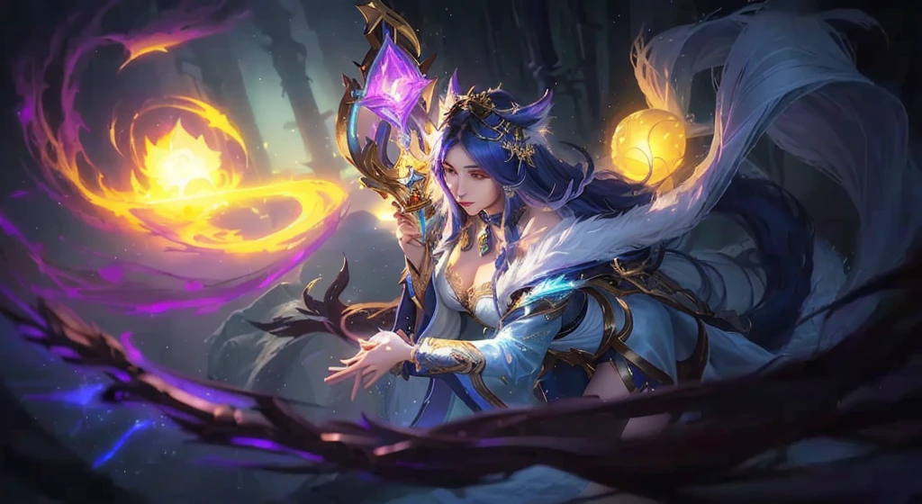 a woman with a glowing light in her hand and lingerie, irelia, mobile legends, zenra taliyah, ahri, leblanc, heise jinyao, splash art, league of legends arcane, beautiful celestial mage, portrait of ahri, freya, style league of legends, inspired by Ju Lian, astri lohne