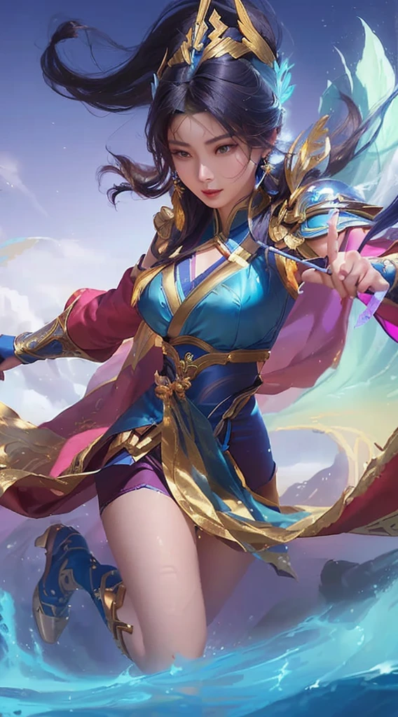 a close up of a woman in a blue Lingerie holding a sword, zenra taliyah, irelia, inspired by Ju Lian, inspired by Lan Ying, portrait of modern darna, yun ling, Artgerm style, inspired by Li Mei-shu, mobile legends, astri lohne, queen of the sea mu yanling, inspired by Pu Hua