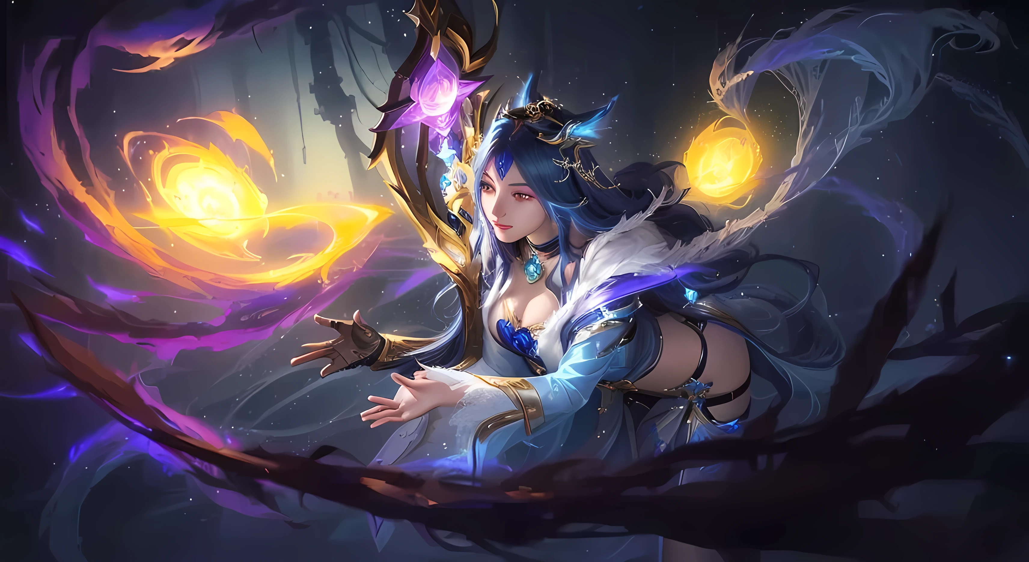 a woman with a glowing light in her hand and lingerie, irelia, mobile legends, zenra taliyah, ahri, leblanc, heise jinyao, splash art, league of legends arcane, beautiful celestial mage, portrait of ahri, freya, style league of legends, inspired by Ju Lian, astri lohne