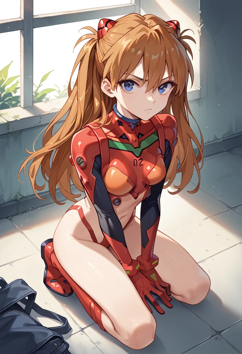 1girl, souryuu asuka langley, neon genesis evangelion,master piece,ultra high res,kneeling sway back,looking viewer