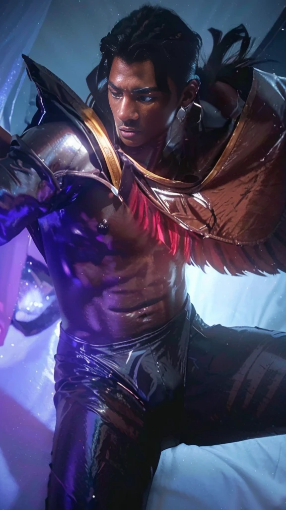 high quality, detailed, photo Realistic,( tanned japanese school boys), (detailed black eyes), (black short hair),(abs),(tanned dark brown shiny skin:1.4), flat chest, black tiny thong,(detailed nipples), palace bedroom, (best quality,4k,8k,highres,masterpiece:1.2), (face close up:0.8),(realistic,photorealistic,photo-realistic:1.37),