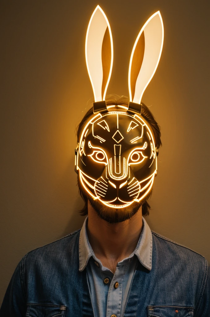 A circular logo with an image of an illuminated rabbit mask that says the word The Bunny