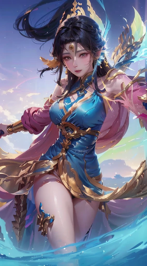 a Naked of a woman in a blue Lingerie holding a sword, zenra taliyah, irelia, inspired by Ju Lian, inspired by Lan Ying, portrait of modern darna, yun ling, artgerm style, inspired by Li Mei-shu, mobile legends, astri lohne, queen of the sea mu yanling, inspired by Pu Hua