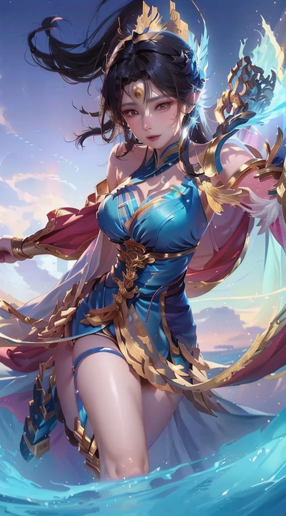 a Naked of a woman in a blue Lingerie holding a sword, zenra taliyah, irelia, inspired by Ju Lian, inspired by Lan Ying, portrait of modern darna, yun ling, artgerm style, inspired by Li Mei-shu, mobile legends, astri lohne, queen of the sea mu yanling, inspired by Pu Hua