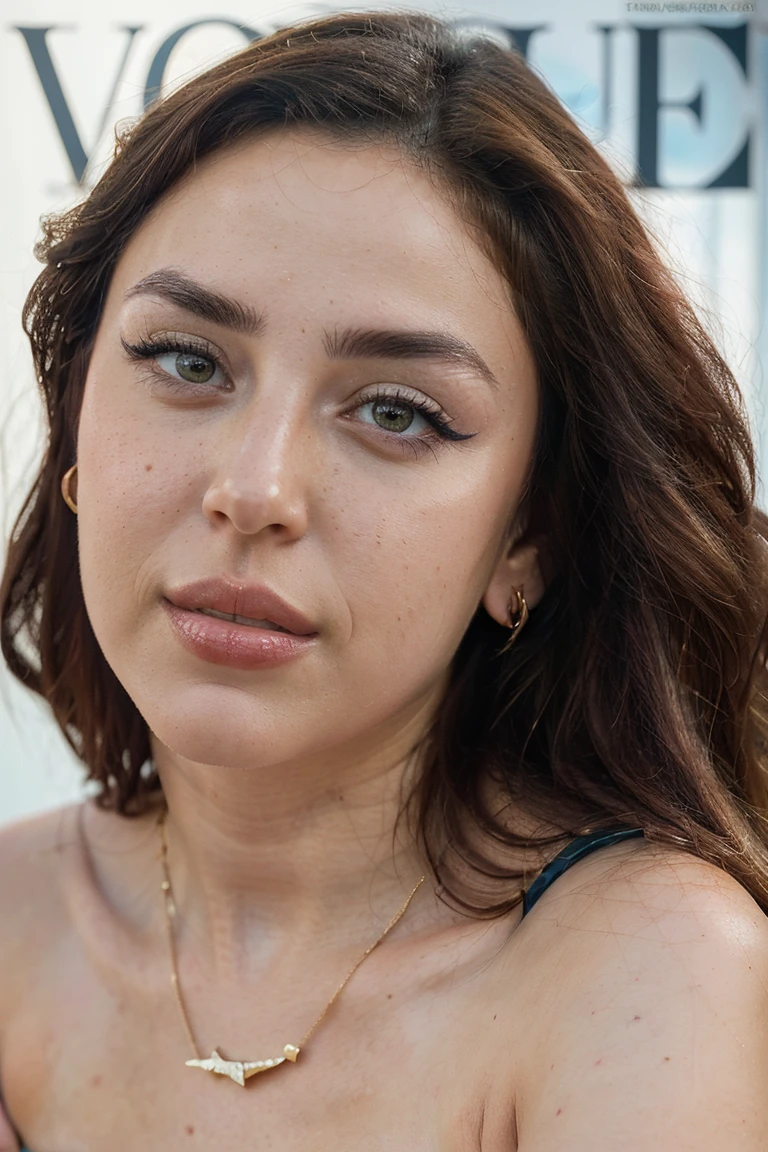 (1girl, 21 years old, slight smile, solo, realistic, brown hair, brown eyes, beautiful detailed eyes, beautiful detailed lips, extremely detailed face and facial features, dark-skinned female, closed lips, looking at viewer, wearing elegant dress, high quality, photorealistic, 8k, ultra-detailed, cinematic lighting, warm color tones, dramatic lighting, portrait, hyper-realistic, award-winning photo, cover of vogue magazine, fashion editorial)