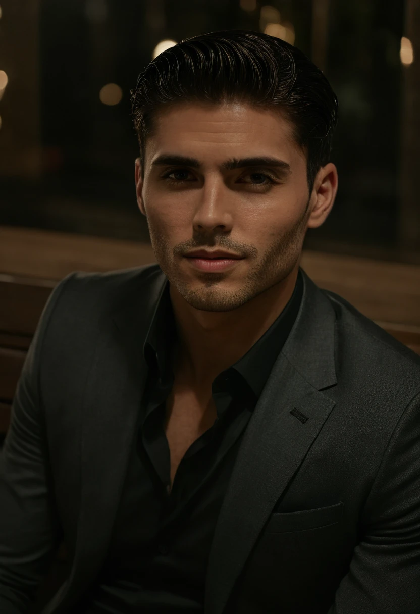 gu,a handsome man in a party, sitting on a bench, looking to the side, detailed facial features, sharp focus, 8k, photorealistic, professional photography, dramatic lighting, cinematic composition, elegant attire, high-quality, hyperrealistic, intricate details, flawless skin, intense gaze, natural expression, chiaroscuro lighting, dramatic shadows, warm color tones, sophisticated style, luxurious environment