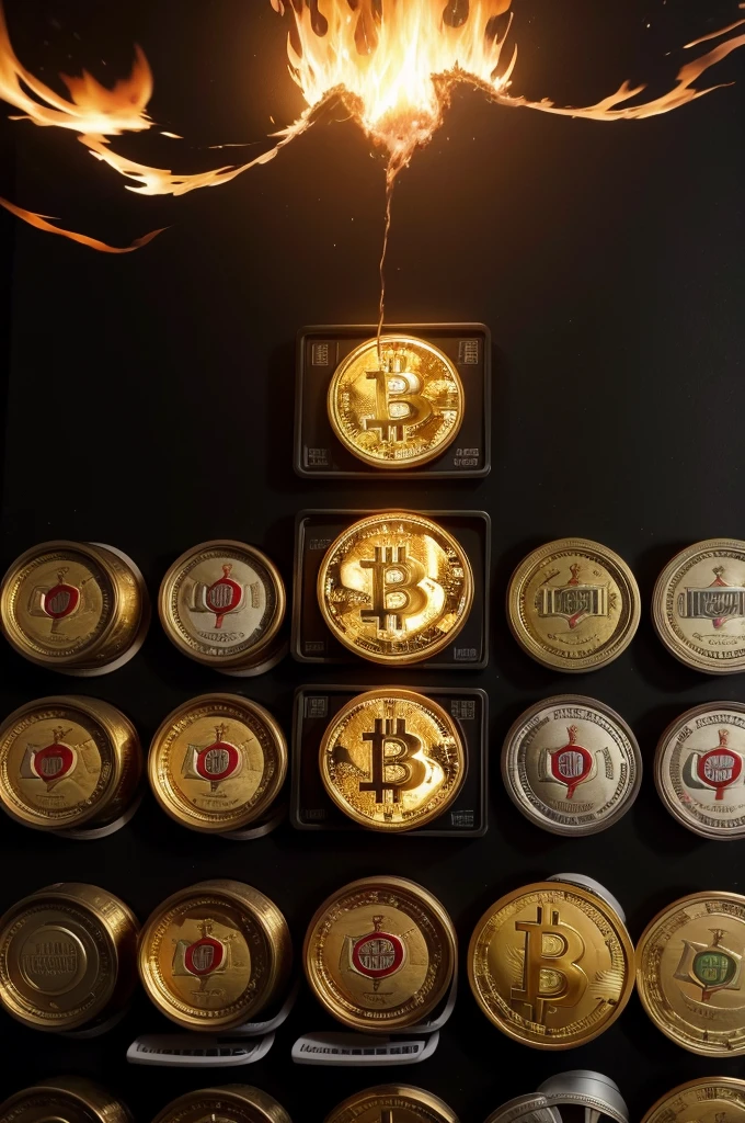 several fiat currencies burning in the face of bitcoin