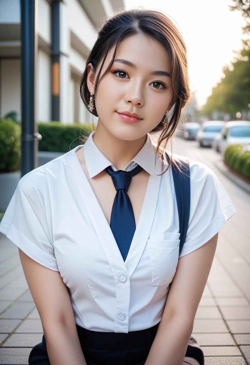 8k, raw photo, best quality, masterpiece, realistic, photo realistic, clear, professional lighting, beautiful face, best quality,ultra high res, realistic japanese beautiful, Super detailed, 1girl, clothed, outdoor, sit