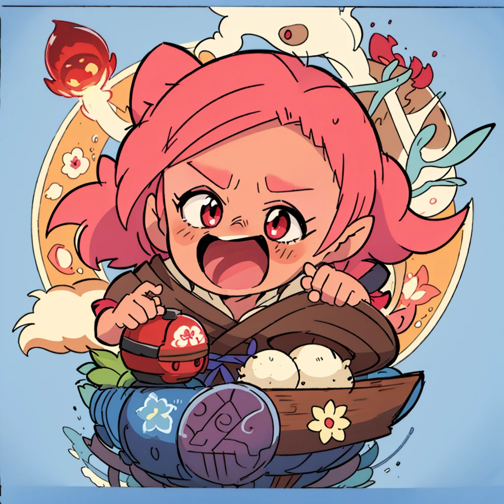 {
"prompt": "A cute chibi-style character from Genshin Impact, Hu Tao, with long brown hair, wearing a black traditional outfit with red accents, and a black hat with a talisman. She has red eyes with flower patterns in them and is holding a lantern. The character is facing forward, with a cheerful expression and flowers in her hair. The background is light and pastel-colored, giving a bright and cheerful atmosphere.",
"size": "1024x1792"
}