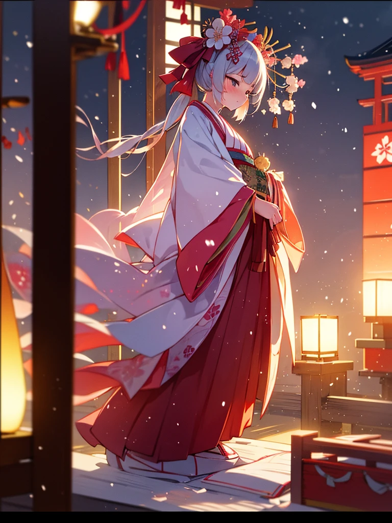 (Sumilux f1.4 50mm , low Latitude old color negative film , cross process , bokeh, flare, chromatic aberration , soft focus, (Shallow focus) , soft glow , Maximum aperture, High Key , Transparent depiction) , kawaii hentai anime , Japanese Heian period , Shrine maiden girl, kitsune mask , (round Maro eyebrows) , kimono , (Peony flowers blooming:0.8) , Snow is falling , steamy breath , Kagura Dance , passion , Drinking amazake , Drunkard , seduce , Hyakki yagyo emaki , Demons and monsters run rampant