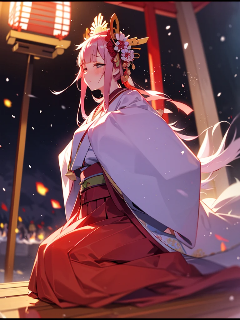 (Sumilux f1.4 50mm , low Latitude old color negative film , cross process , bokeh, flare, chromatic aberration , soft focus, (Shallow focus) , soft glow , Maximum aperture, High Key , Transparent depiction) , kawaii hentai anime , Japanese Heian period , Shrine maiden girl, kitsune mask , (round Maro eyebrows) , kimono , (Peony flowers blooming:0.8) , Snow is falling , steamy breath , Kagura Dance , passion , Drinking amazake , Drunkard , seduce , Hyakki yagyo emaki , Demons and monsters run rampant