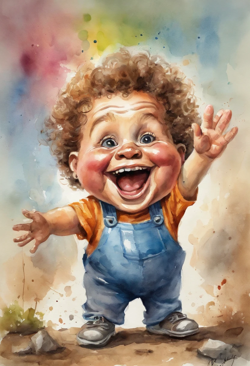 ((kid giving a high five, very happy, head slightly larger,, garbage pail kids style)), 3d cartoon, high quality, detailed,