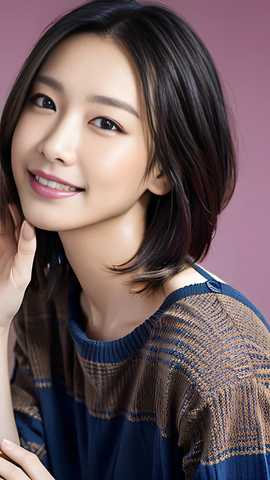 ((best quality, masterpiece, ultra high res, (photorealistic:1.4), RAW photo, extremely detailed)),
(high angle shot, high position, from above, upperbody),
1girl, 13-years-old, the most Japanese popular idol, wearing surprisingly loose sweater, ((leaning forward)), innocent smile, looking up at viewer,
extremely cute face, absolutely beautiful big black eyes, pretty wet lips, amazingly beautiful small breasts, beautiful black hair, exactly beautiful skins, perfect body, very beautiful thighs,
detailed face, detailed eyes, detailed lips, detailed breasts, detailed hair, detailed skins, detailed breasts, detailed body, detailed thighs, detailed sweater