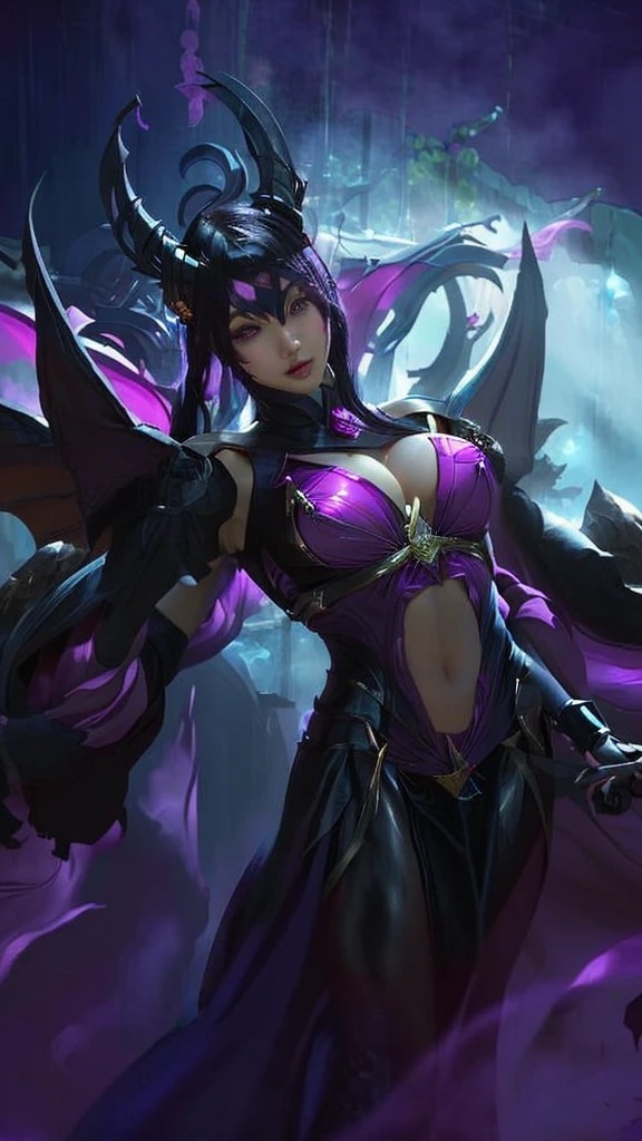 a close up of a woman in a purple Lingerie, fuchsia skin below the oppai, leblanc, fuchsia skin beneath the armor, morgana, style league of legends, league of legends character, style of league of legends, splash art, irelia, beautiful succubus, nocturne from league of legends, morgana from league of legends