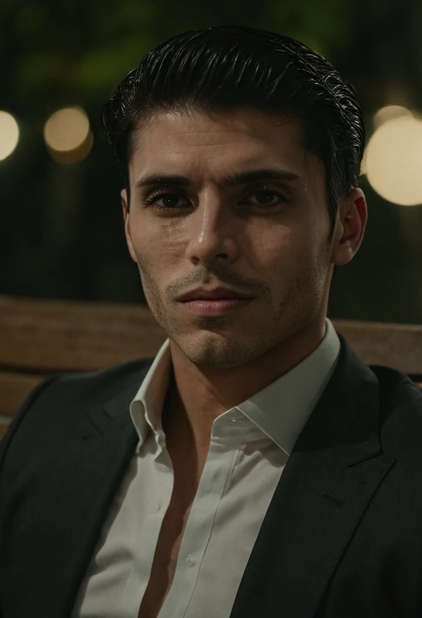 gu,a handsome man in a party, sitting on a bench, looking to the side, detailed facial features, sharp focus, 8k, photorealistic, professional photography, dramatic lighting, cinematic composition, elegant attire, high-quality, hyperrealistic, intricate details, flawless skin, intense gaze, natural expression, chiaroscuro lighting, dramatic shadows, warm color tones, sophisticated style, luxurious environment